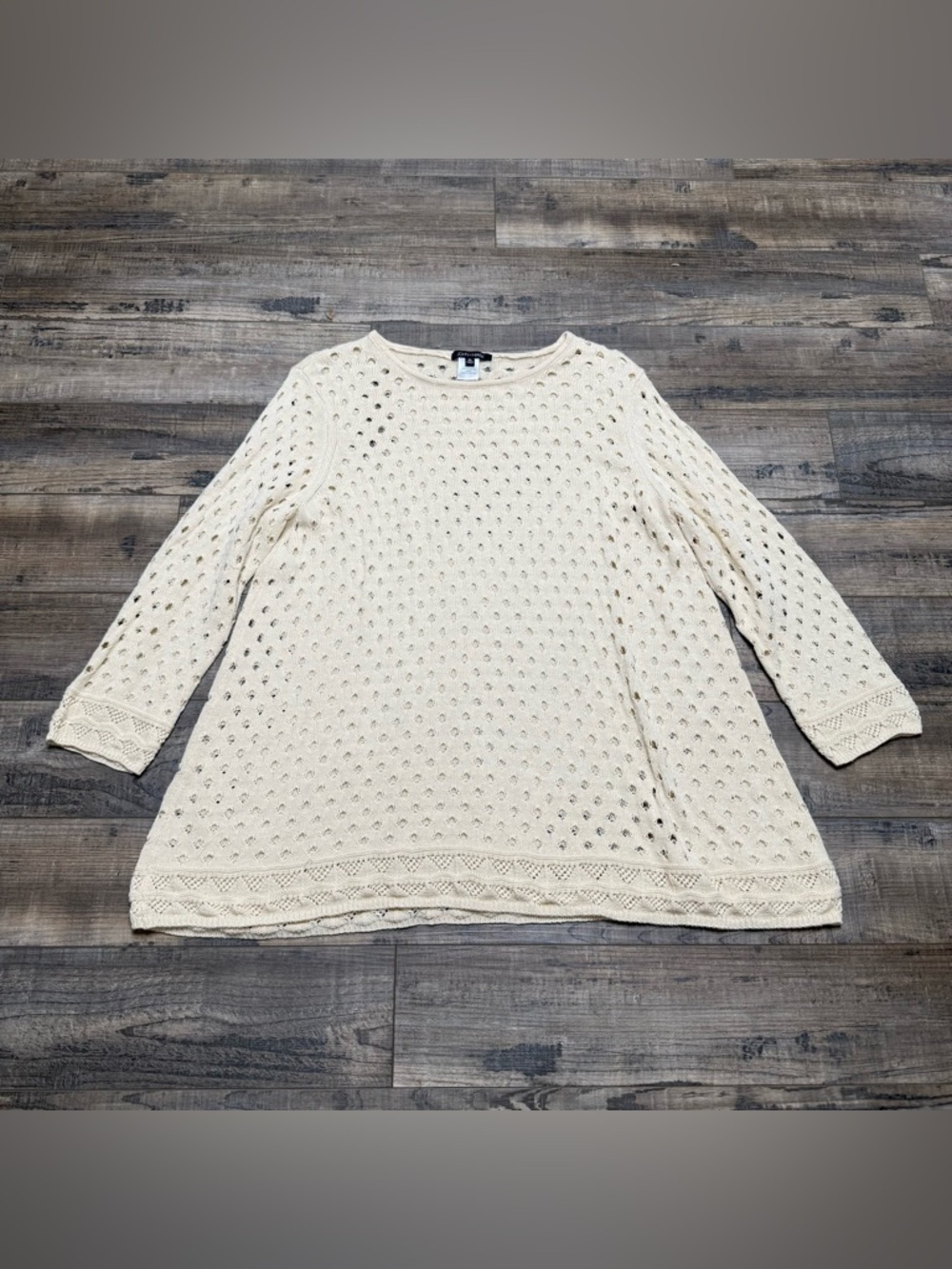 John Mark Cream Open-Knit Sweater Top Women's Size X-Large